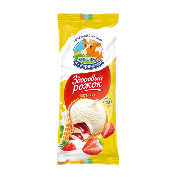 Мороженое пломбир с клубникой в вафельном рожке 15%