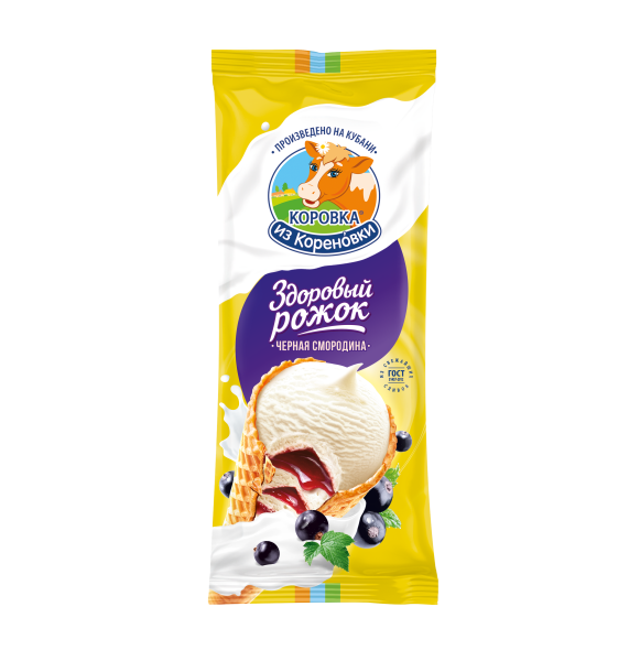 Мороженое пломбир с черной смородиной в вафельном рожке 15%