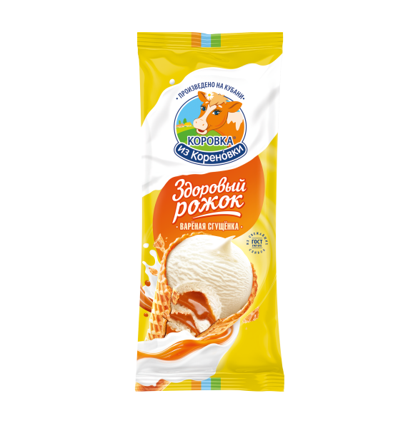 Мороженое пломбир с молоком сгущенным вареным в вафельном ро...