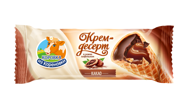 Крем-десерт сливочный с какао глазированный в вафельном рожк...