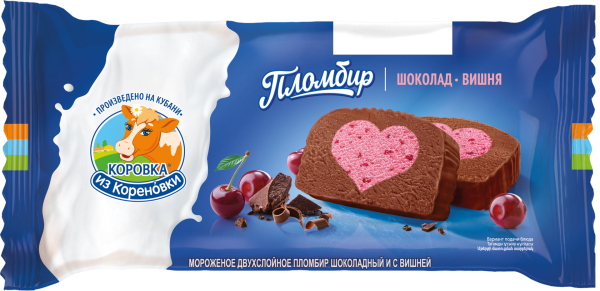 Мороженое двухслойное пломбир шоколадный и с вишней