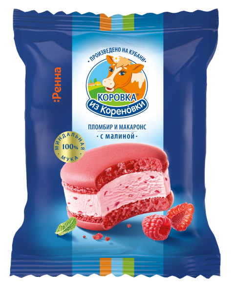 Мороженое пломбир малиновый в печенье "Макаронс"