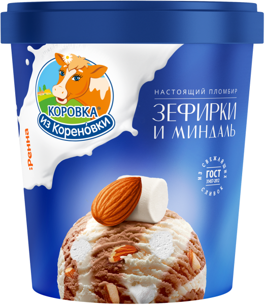 Мороженое пломбир ванильное с зефиром и шоколадом с миндалем...